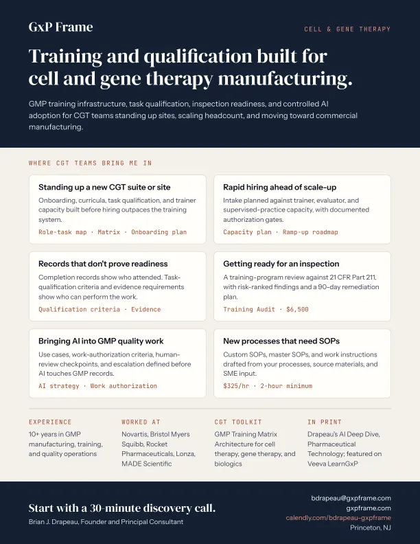 Preview of the GxP Frame Cell and Gene Therapy brief